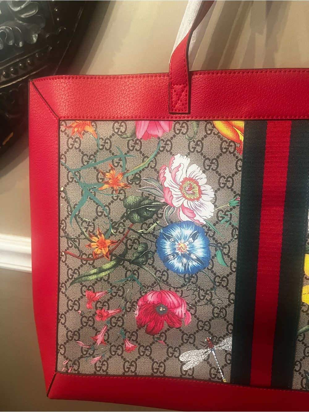 Huge Gucci style Red Floral GG Supreme Tote with Wristlet - Picture 11 of 12